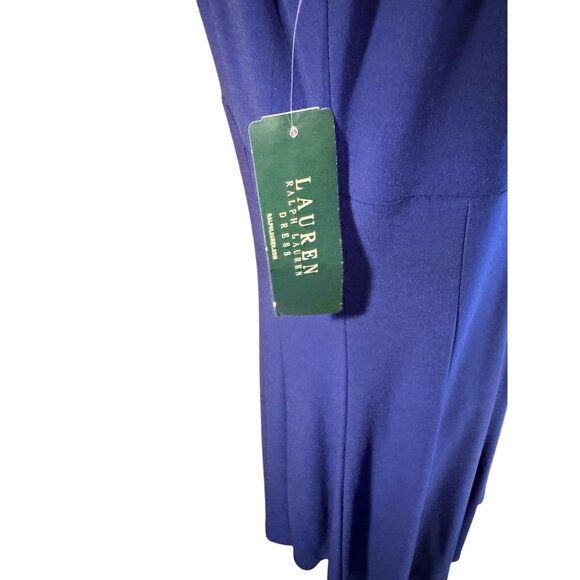 Ralph Lauren Womens Cap-Sleeve V-Neck Blue Midi Dress Polyester Blend - Picture 7 of 11